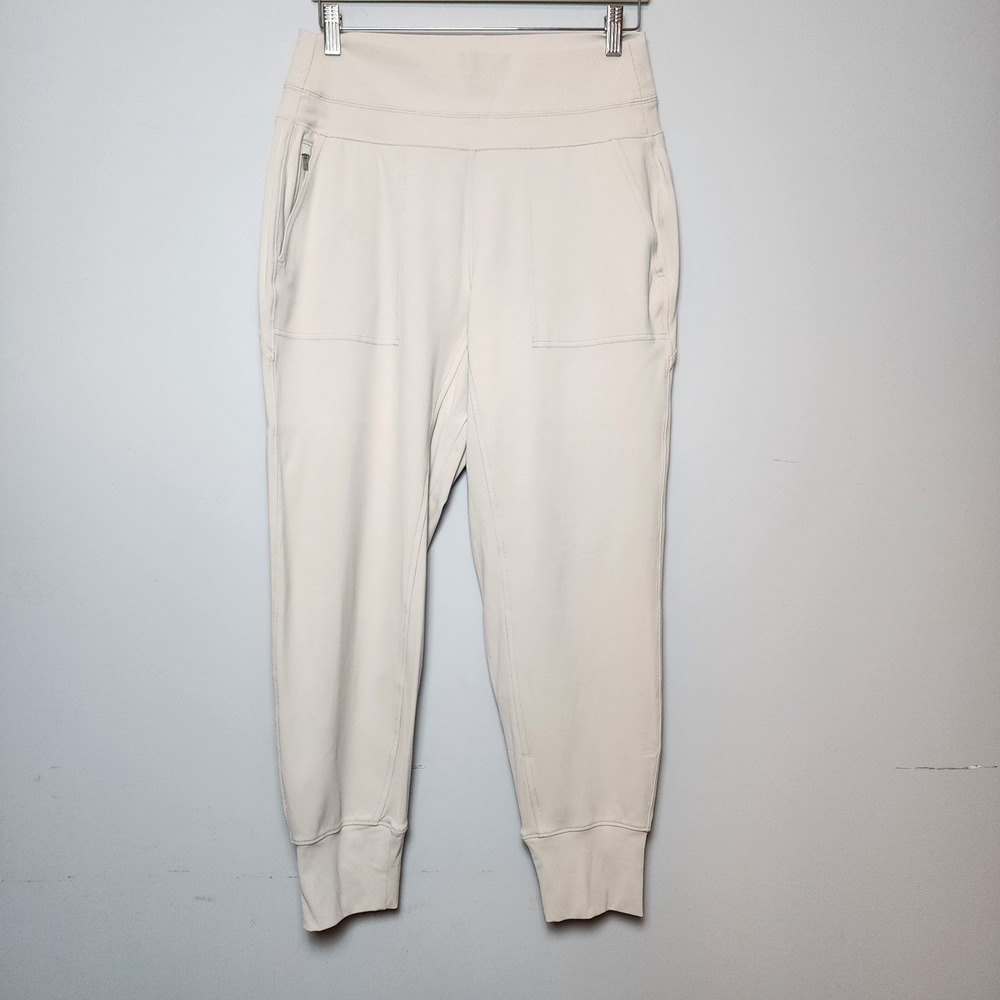 Athleta High Rise Ribbed Waistband Joggers Cream Beige Size Medium